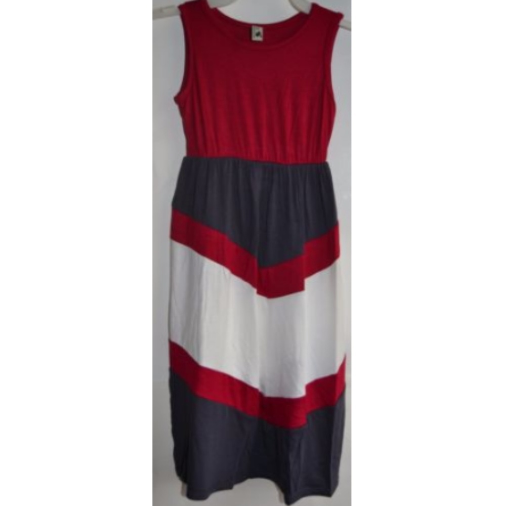 Girl's Maxi Dress Red Gray White Chevron 2T - 12